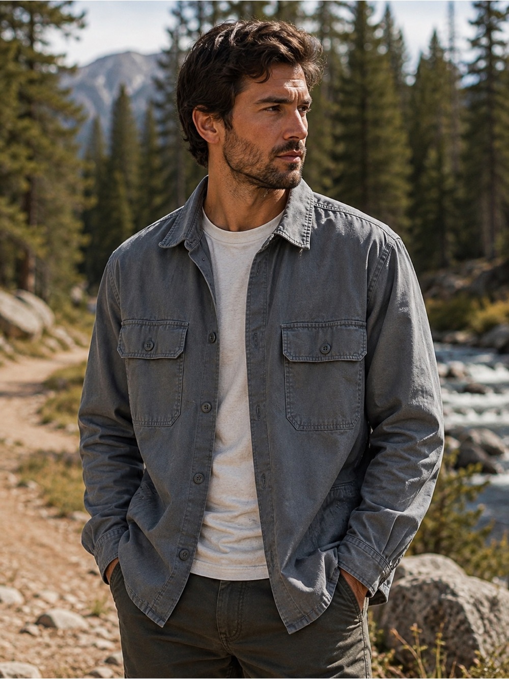 H&M Men's Slate Gray Button-Front Shirt Jacket